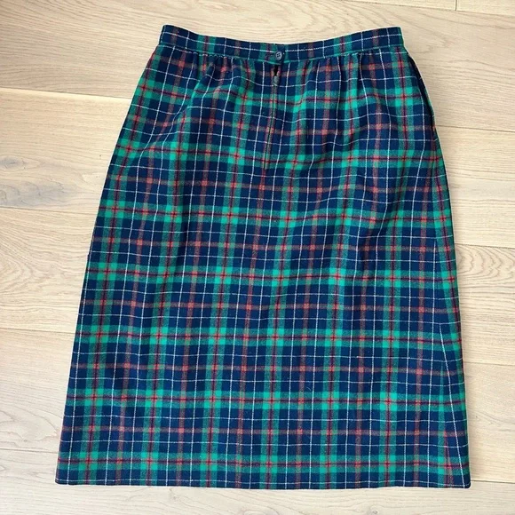 vintage pendelton tartan plaid wool midi-skirt - Picture 2 of 3